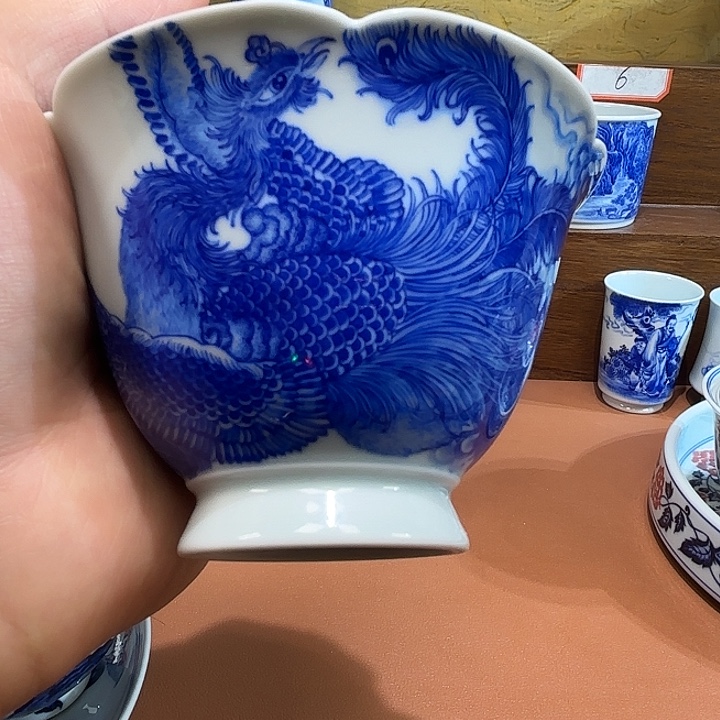 鸾***㊋青花手工手绘凤盖碗