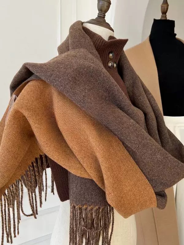 25冬季新款高级感双面双色保暖披肩围脖围巾