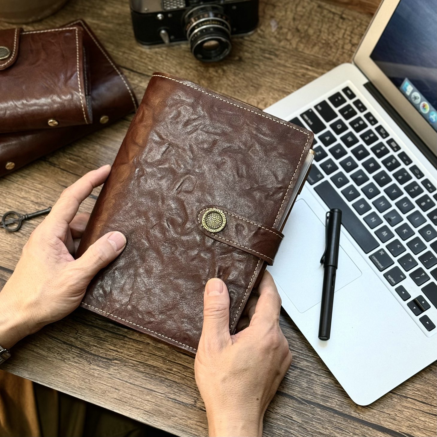 MOZE 头层牛皮真皮活页手账本A5A6A7记事本商务办公牛皮日记本