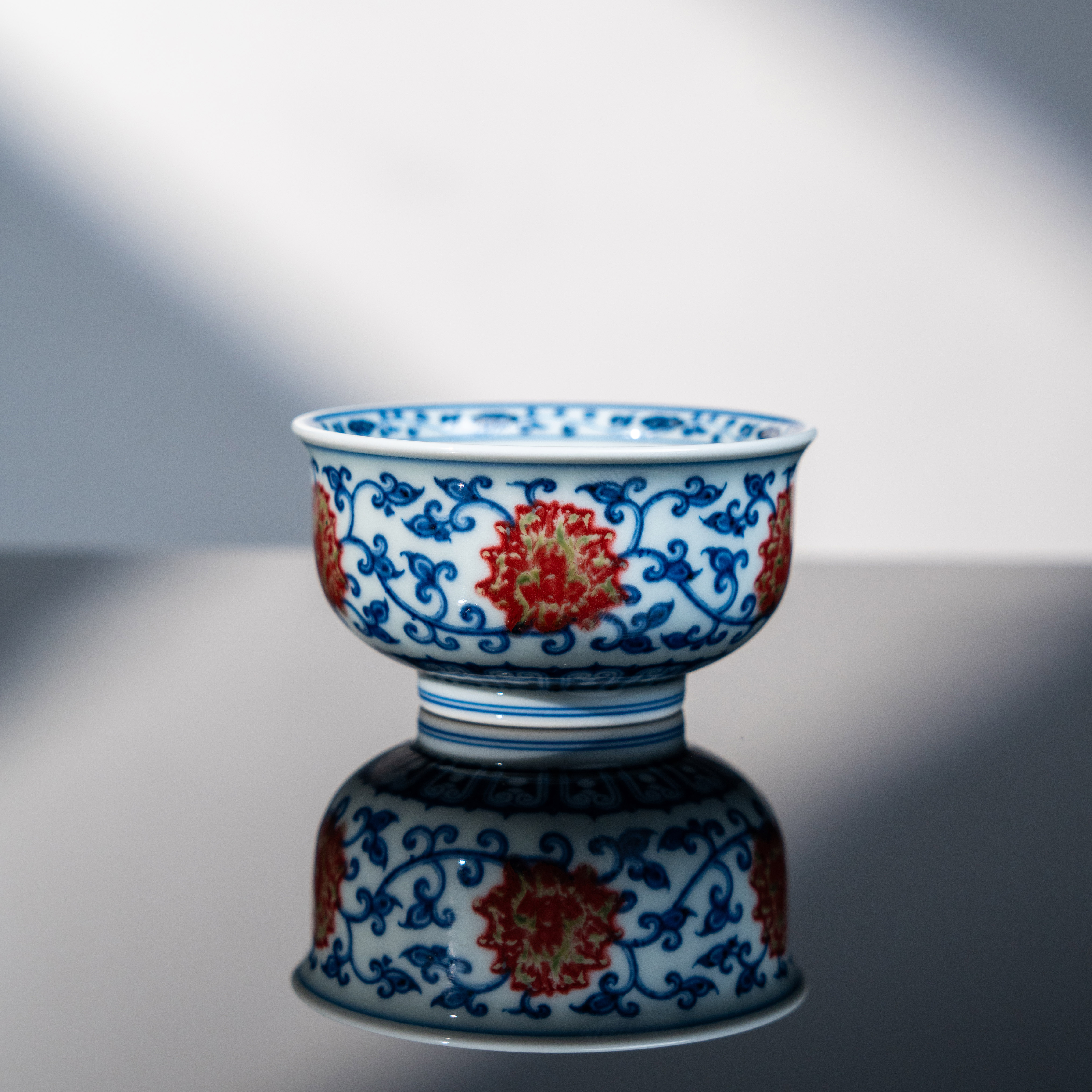 和然窑 青花釉里红双勾莲炉式杯缠枝莲主人杯原全手工红包翠茶杯