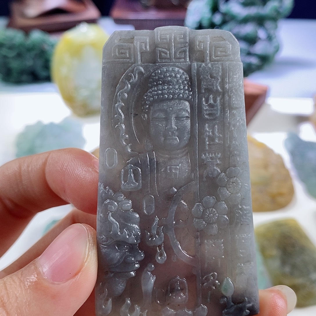 定制翡翠未镶嵌天然a货翡翠冰乌鸡佛魔一念