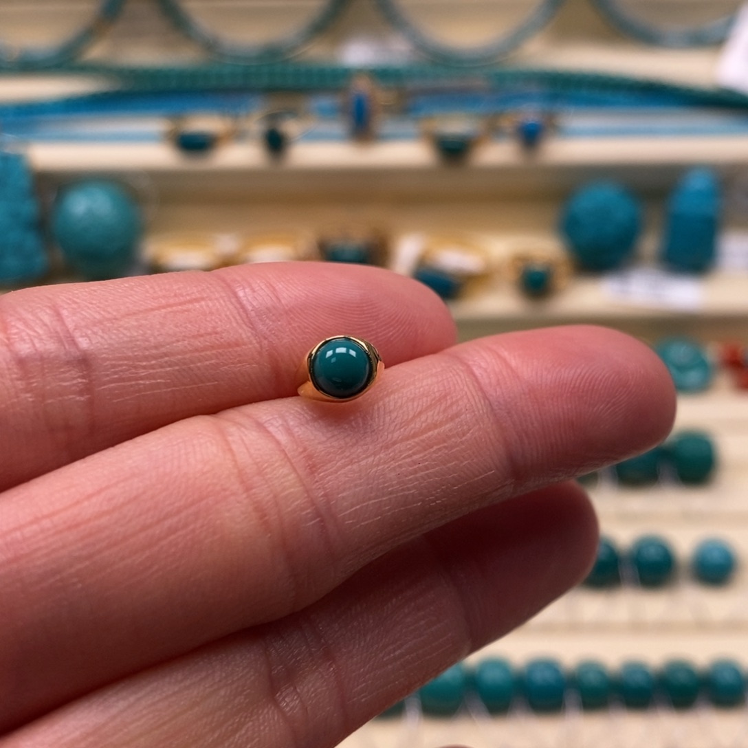 绿松石18K金镶嵌珠宝奇石卡环搭配6-6.5串