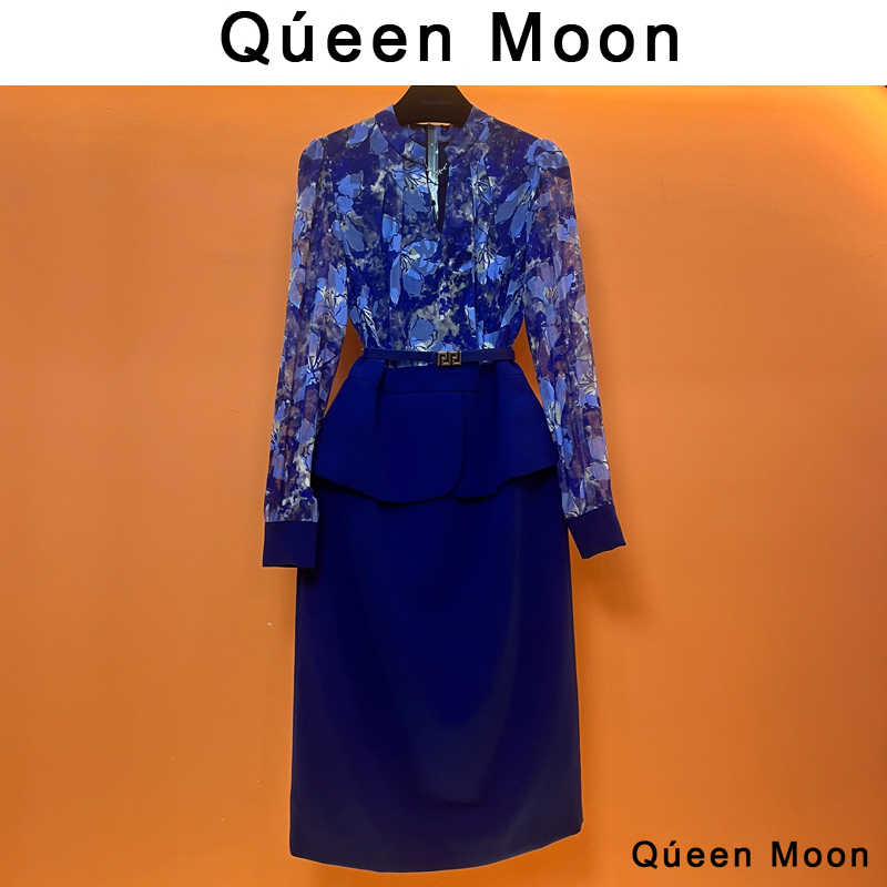 编码84【QúeenMoon】经典轻奢百搭气质连衣裙拼接长裙女(定制女装)
