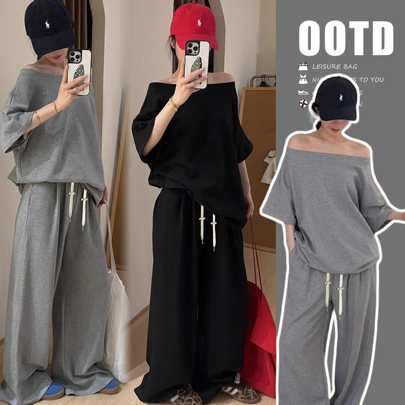 孕妇装夏装套装2025新款时尚短袖上衣t恤阔腿长裤夏季宽松孕妈妈