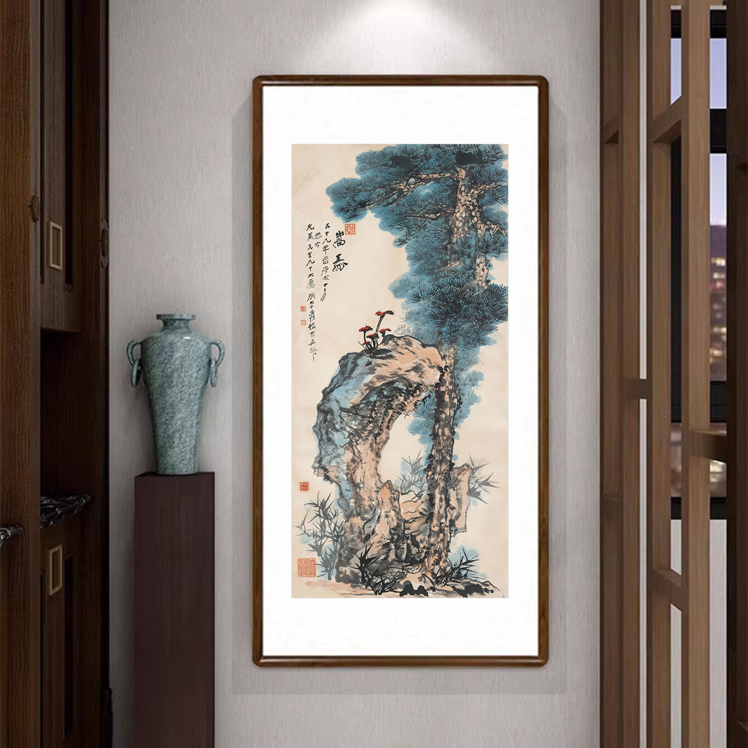 松树挂画新中式客厅玄关装饰画办公室书房茶室壁画卧室字画嵩寿图