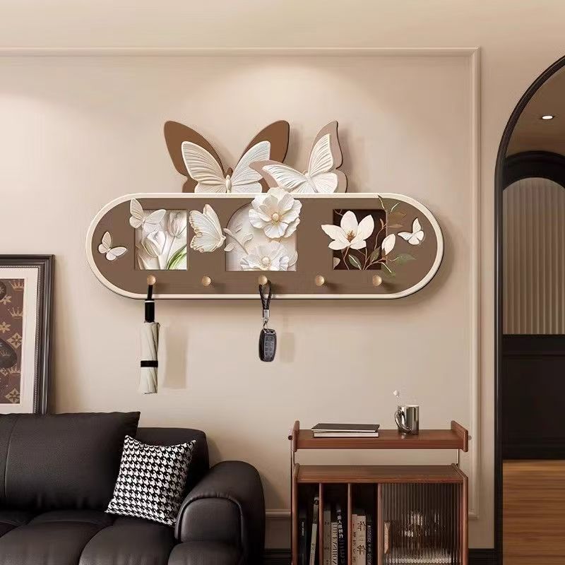 风花卉蝴蝶洞洞板玄关装饰画多功能衣帽收纳挂钩板