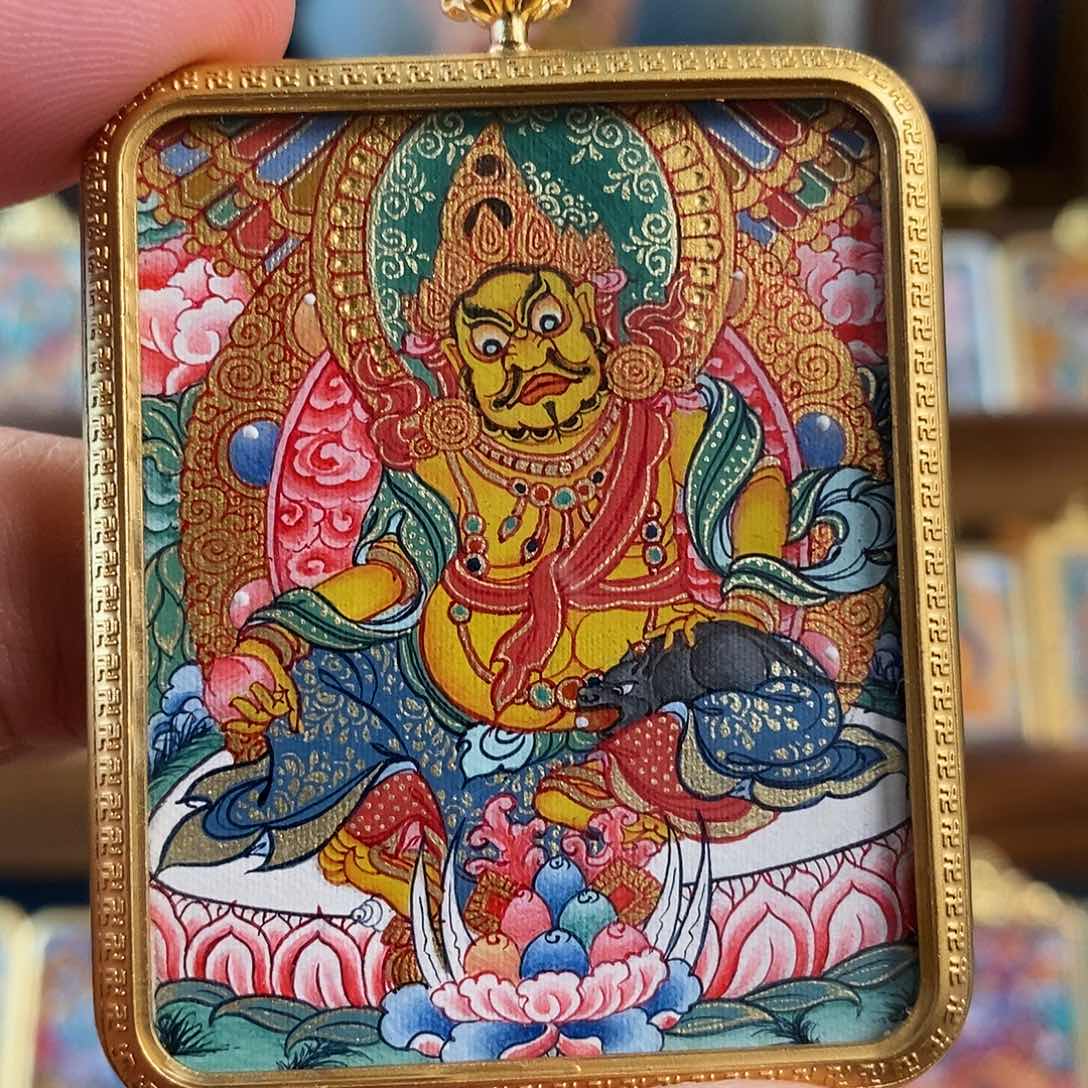 吊坠黄财神，纯手绘唐卡