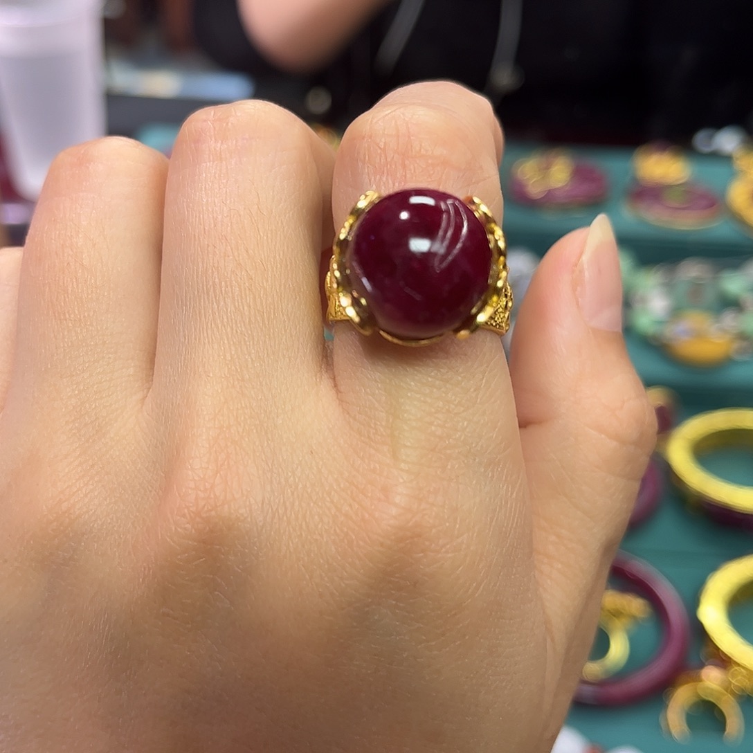 银S925镀金镶嵌红宝石戒指