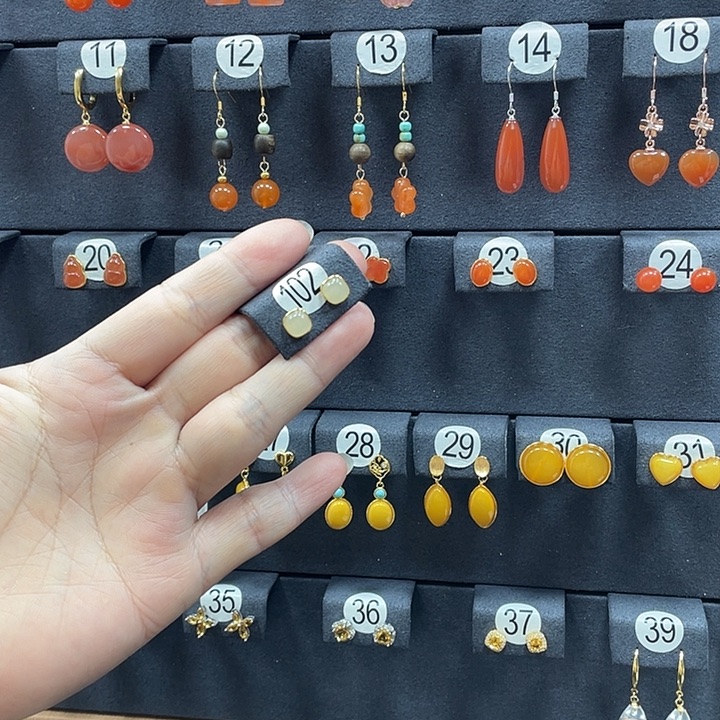 和田玉银S925镶嵌耳饰102