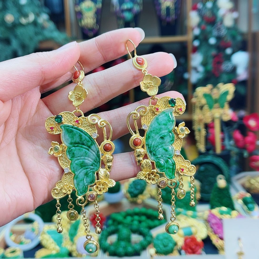 银S925镶嵌翡翠耳饰48小时鉴赏期1