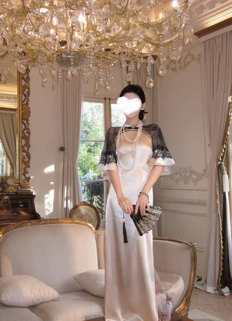 【黛月凝华】新中式撞色拼接蕾丝旗袍 MS5FSL10