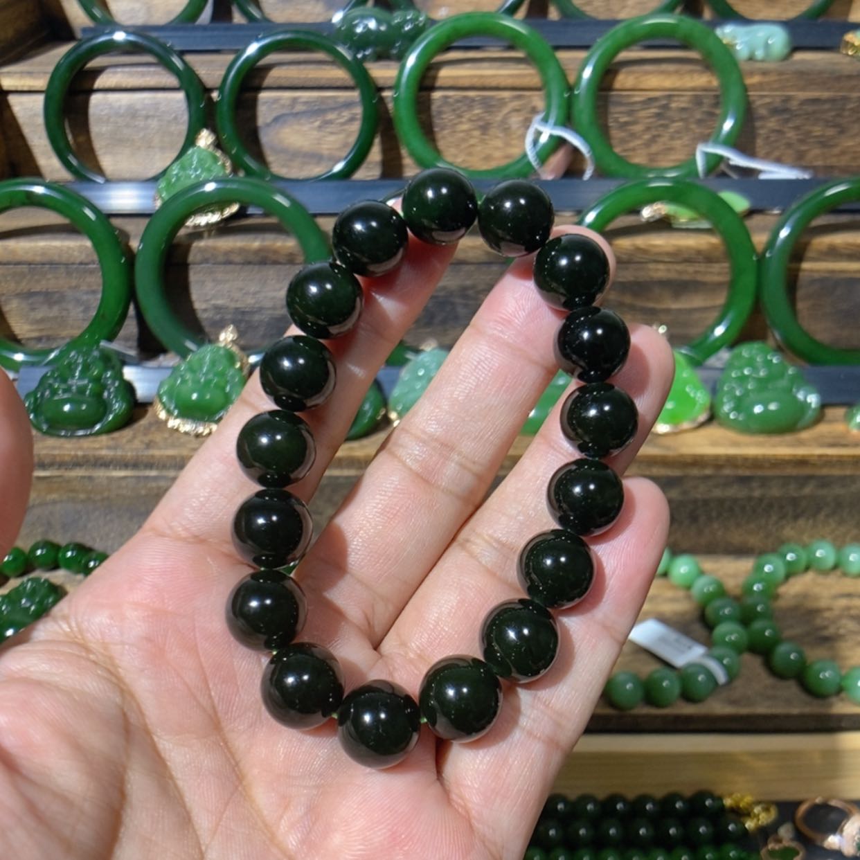 【闪购商品】和田玉未镶嵌吊坠(不含链)阿富汗黑碧玉手串 12