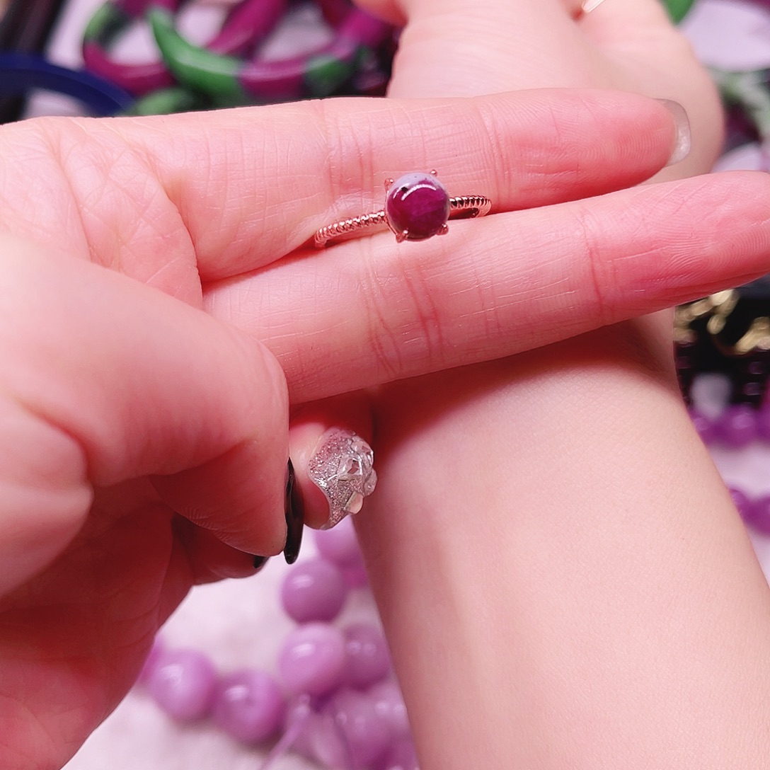 戒指红宝石银S925镶嵌