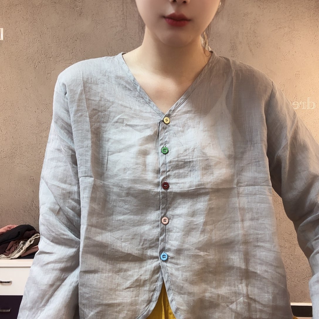 6507彩扣苎麻开衫高级灰