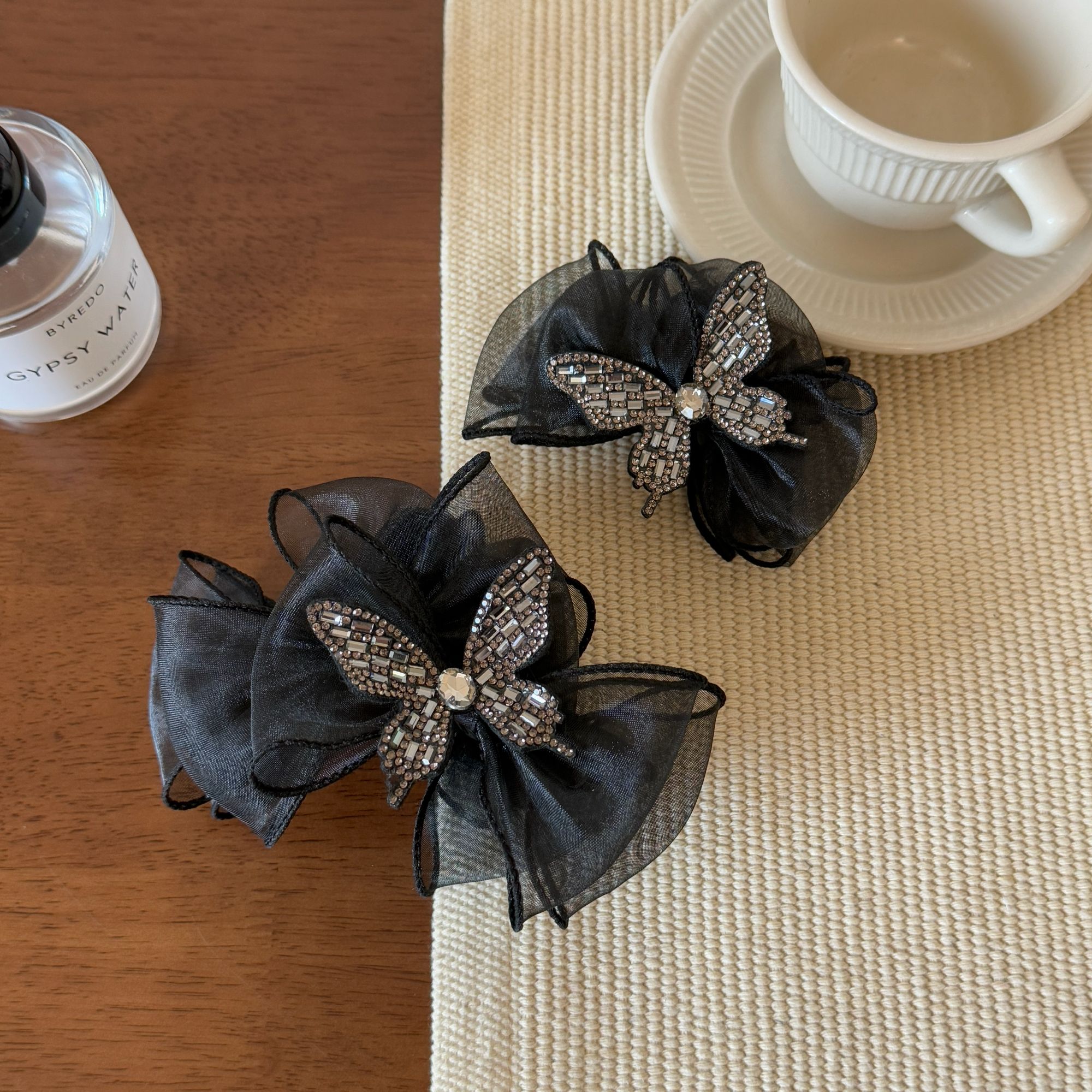 法式时尚气质轻奢高级感AB面网纱蝴蝶结鲨鱼夹发夹发饰