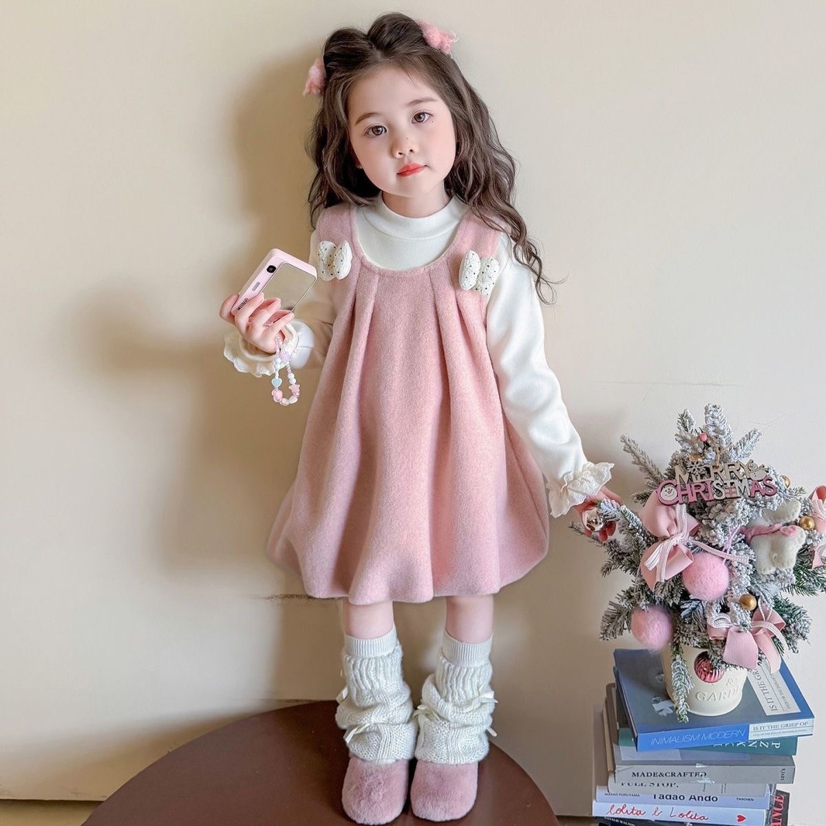 女童冬季新款连衣裙套装洋气加绒背心裙女宝宝打底衫两件套