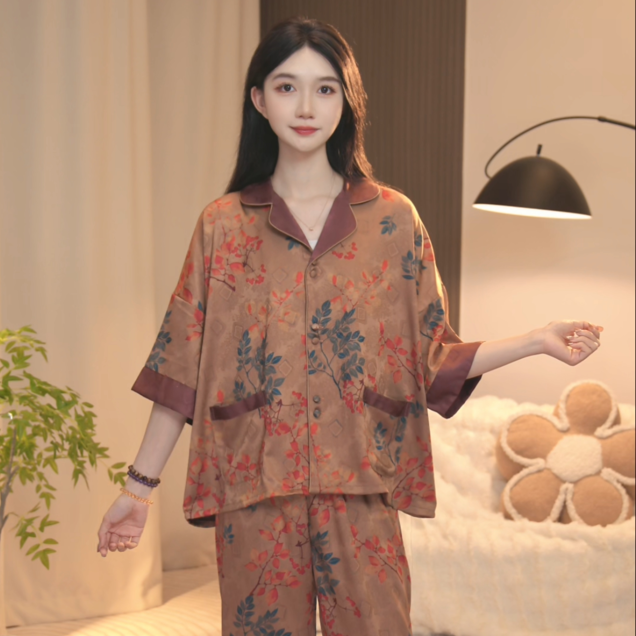 琪琪家2025简约夏季舒适时尚宽松睡衣女士套装可外穿家居服BQQ