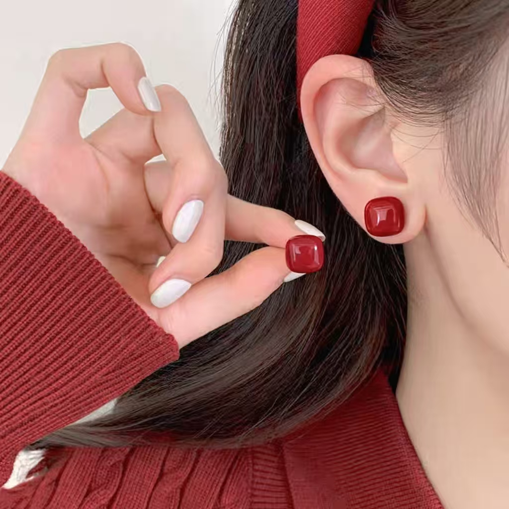 足银耳饰 999银针款简约方糖珠珠耳钉轻奢小众气质生日礼物银耳饰