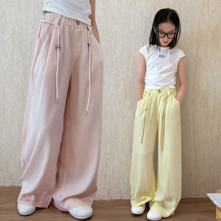 长裤薄款2025夏女童多巴胺色天丝牛仔裤宽松防蚊裤透气亲肤休闲裤