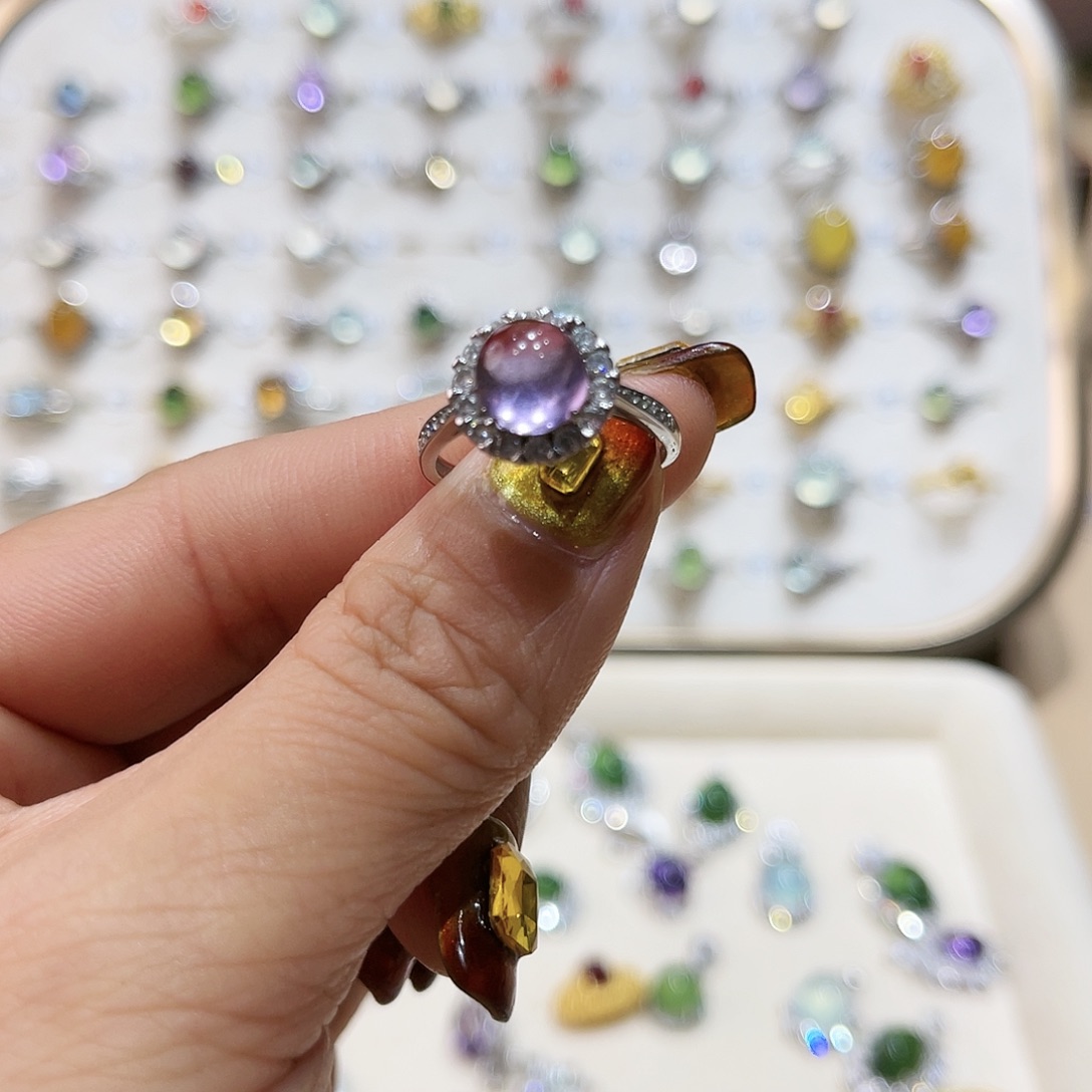 蛇纹石玉戒指银S925镶嵌戒指