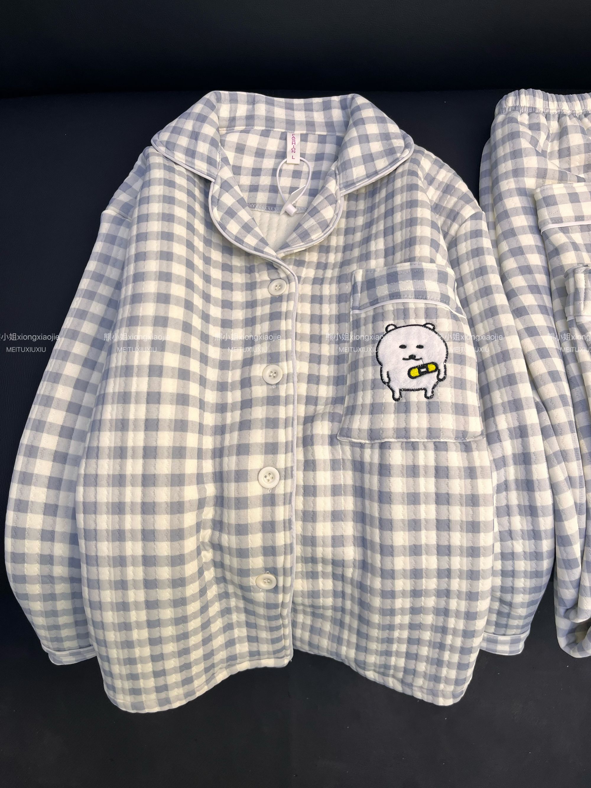 【软萌.自嘲熊】睡衣女2025秋冬空气夹棉甜美刺绣少女软萌家居服