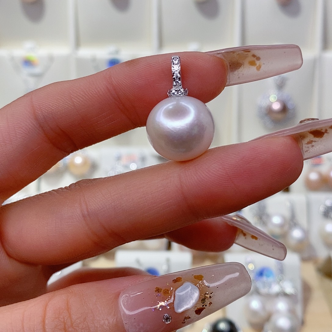 淡水珍珠银S925镶嵌吊坠(赠链)14➕