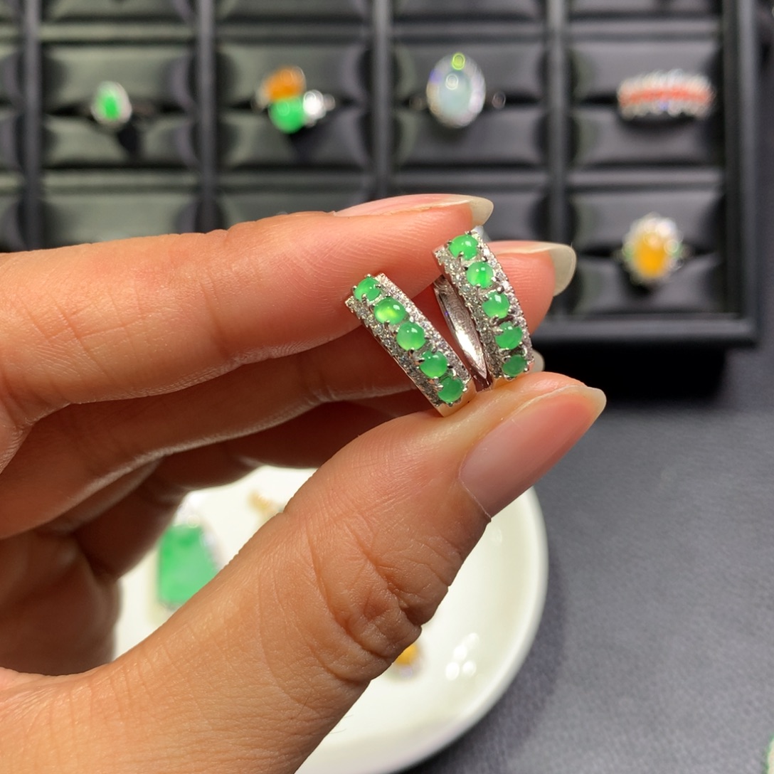 翡翠银S925镶嵌耳饰