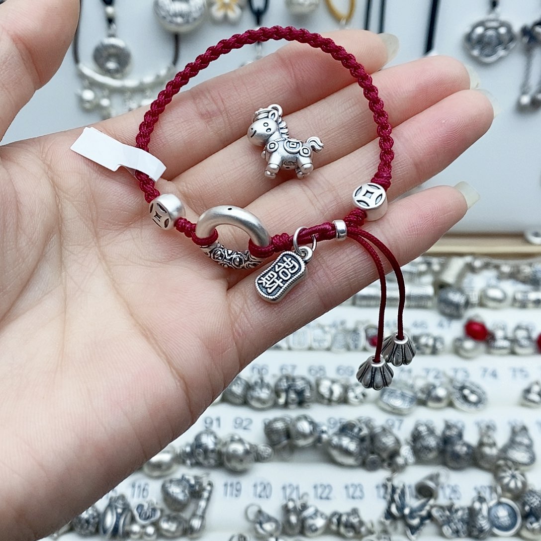 足银锦纶平安扣手链纳福换钱币马足银