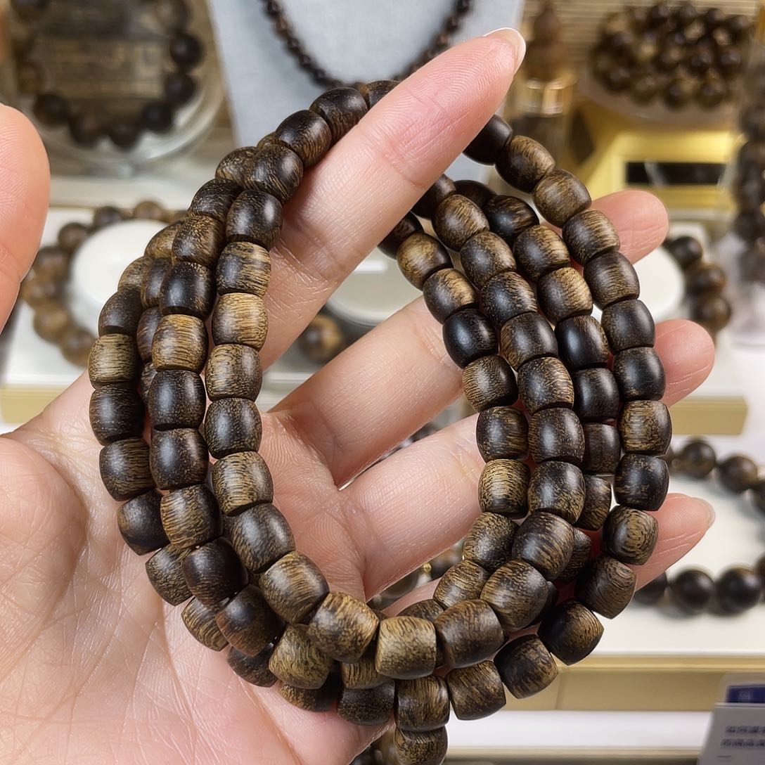手串沉香越南芽庄老白棋窖藏古董玉化瘤疤0.8×108