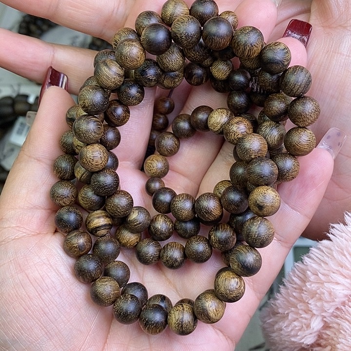 沉香手串光*强越南芽庄白棋楠瘤疤玉化