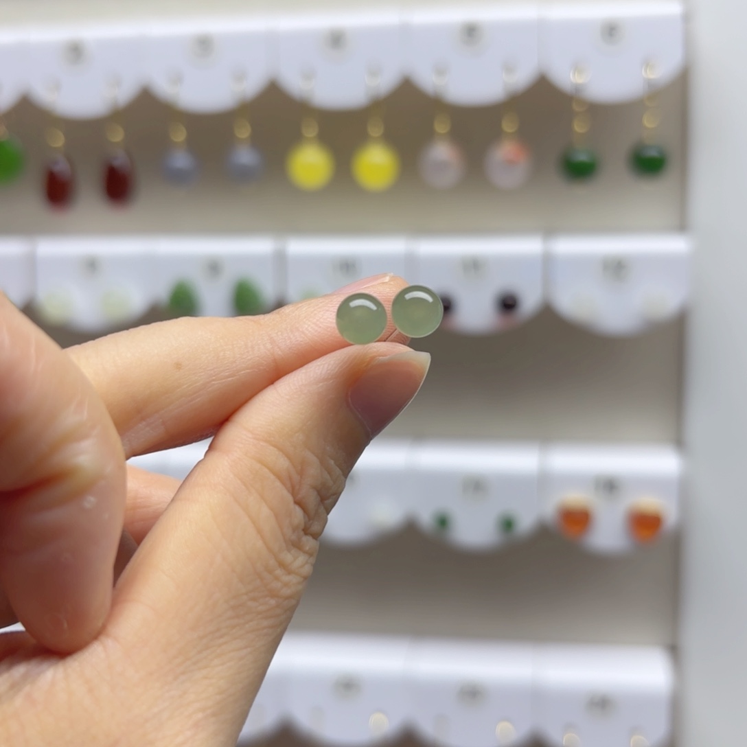 银S925镶嵌和田玉耳饰6m m