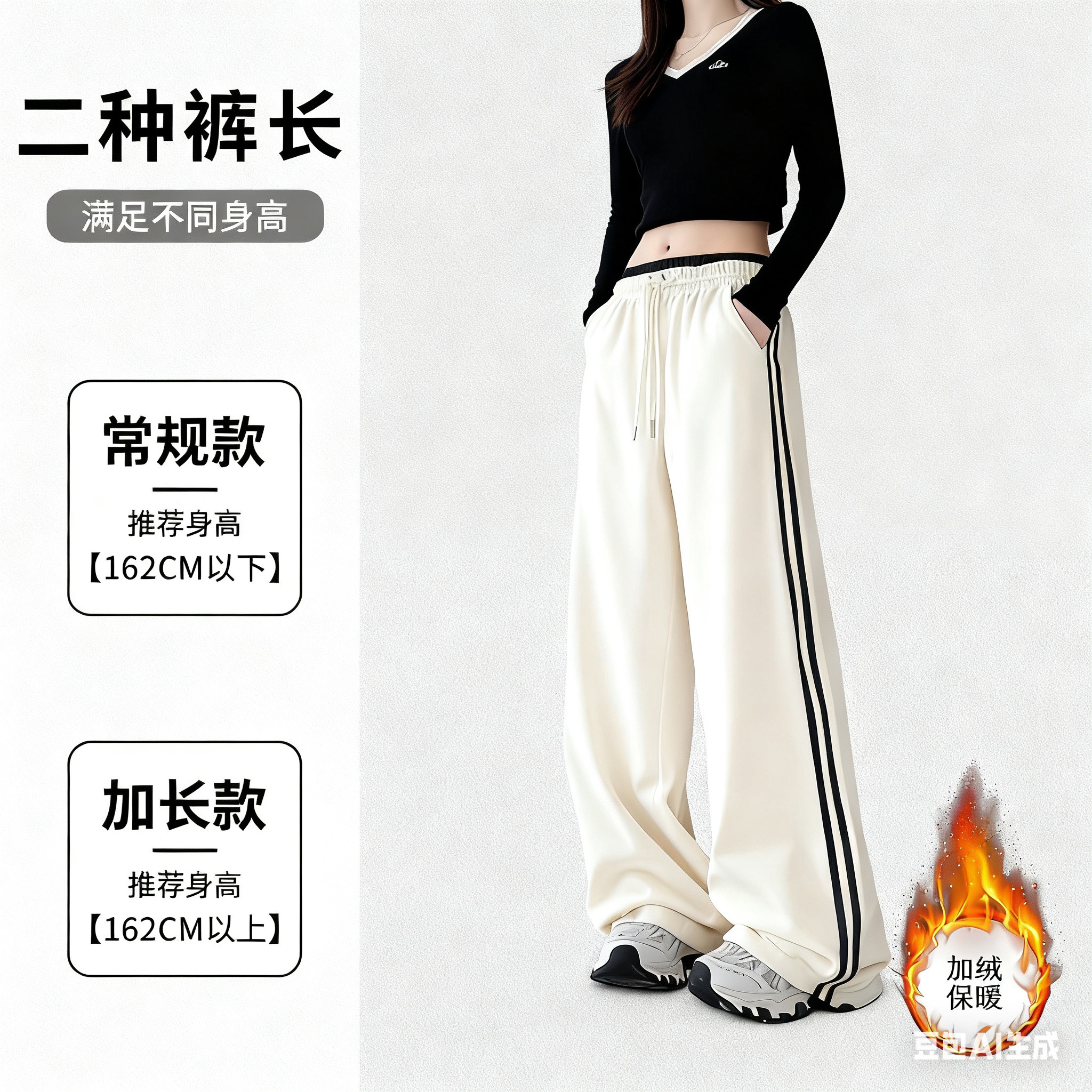 秋冬2025新款美式侧边条纹女款直筒阔腿休闲运动显瘦宽松束脚裤