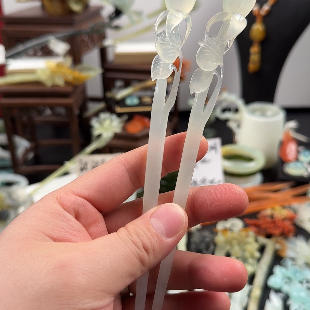 寒***山蛇纹石玉未镶嵌发饰