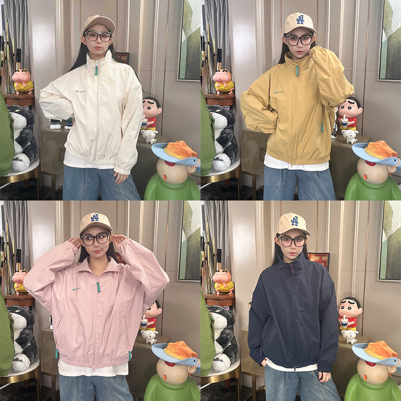 美式短宽版型男女同款撞色拼接立领情侣户外百搭加棉加厚夹克外套
