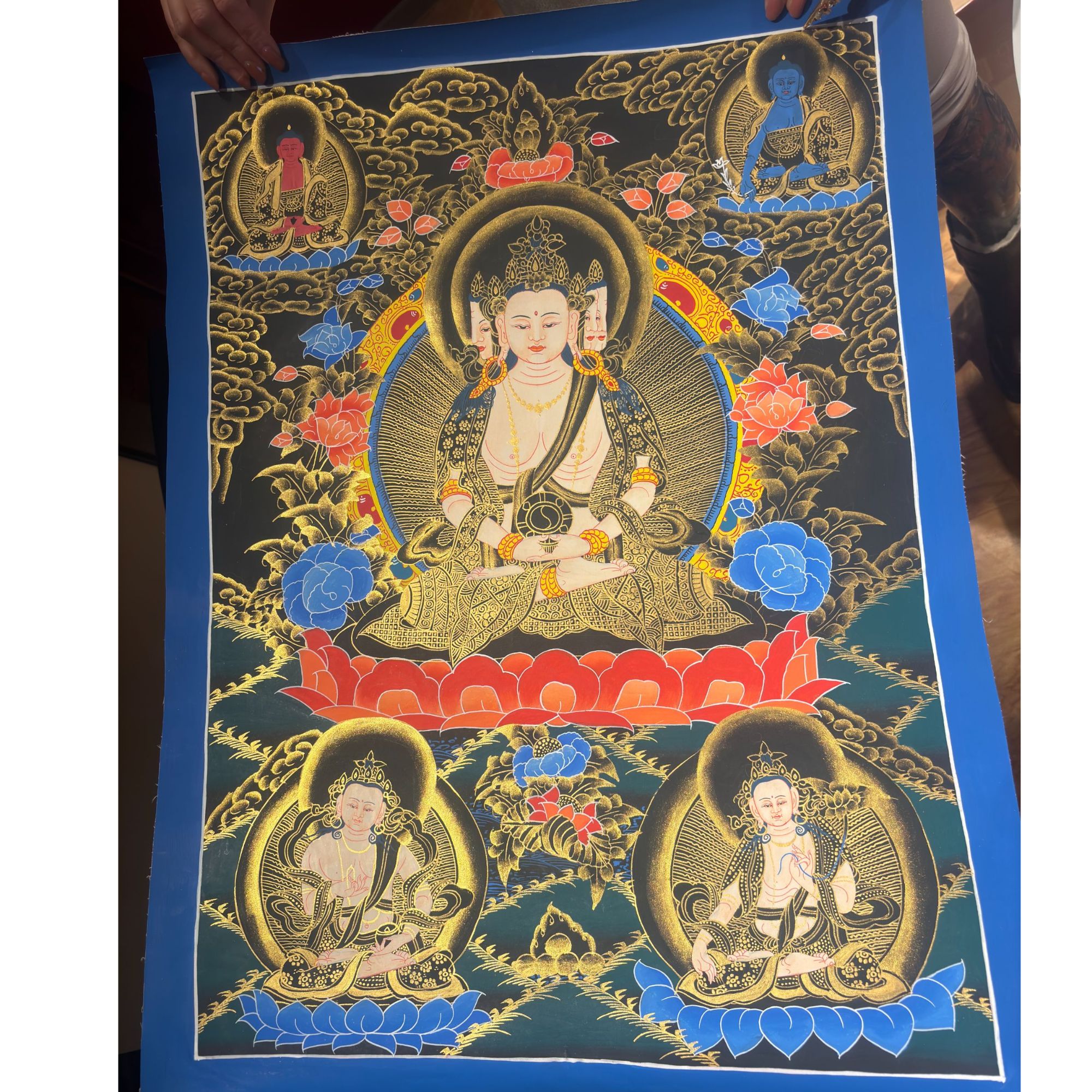 尼泊尔纯手绘唐卡 大日如来45x60cm