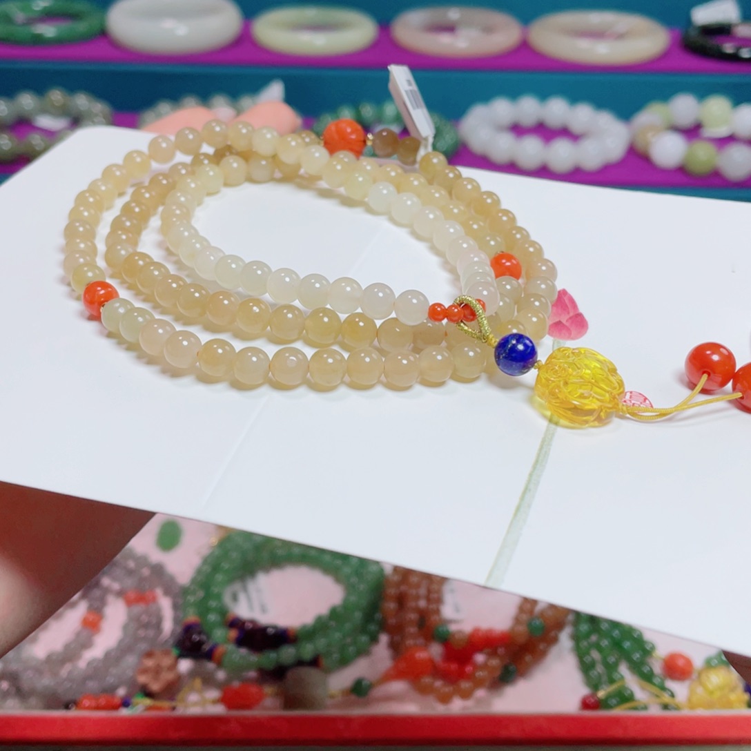 和田玉未镶嵌颈饰渐变糖108