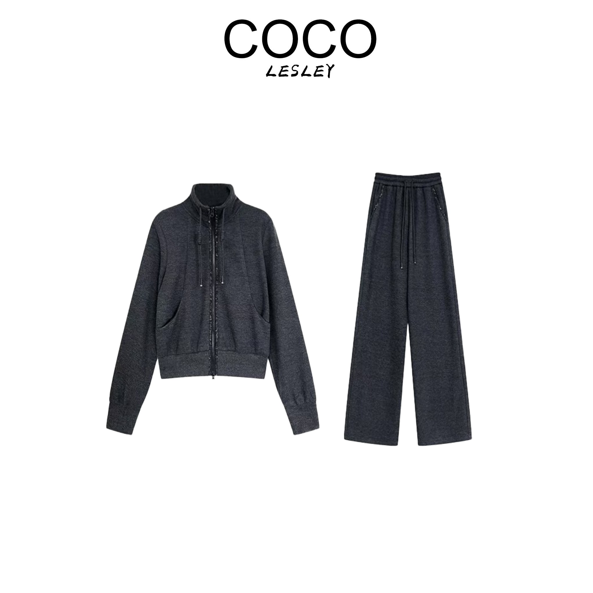 【COCO LESLEY】（加绒加厚）TZ065重手工订珠外套直简裤套装