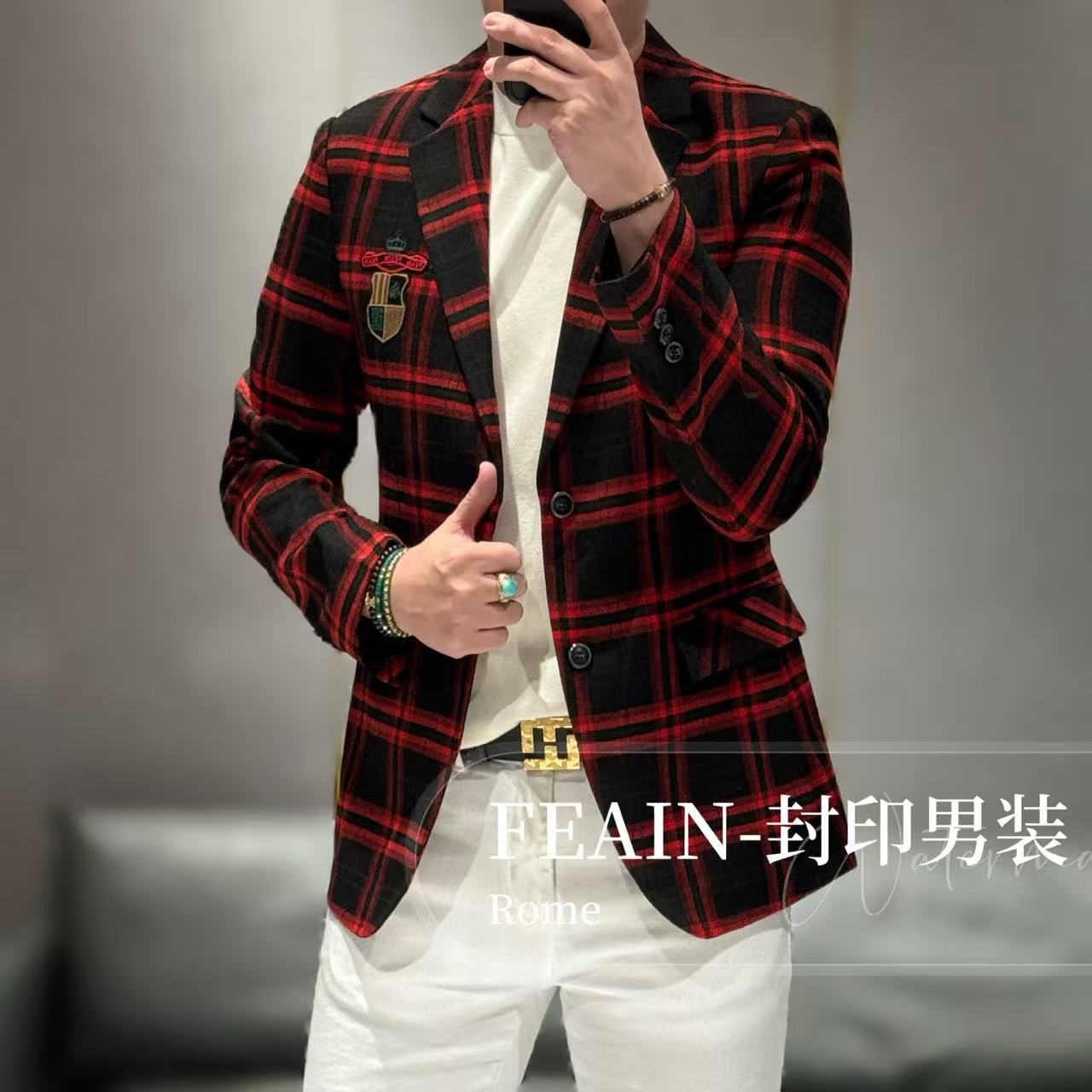 【FEAIN品牌】经典苏格兰学院风印度丝小章仔点缀小西装6037