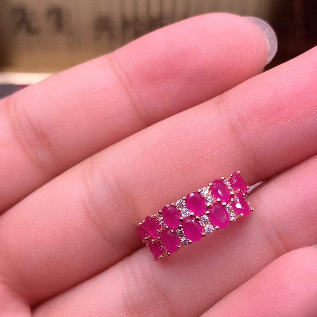 红宝石戒指银S925镶嵌