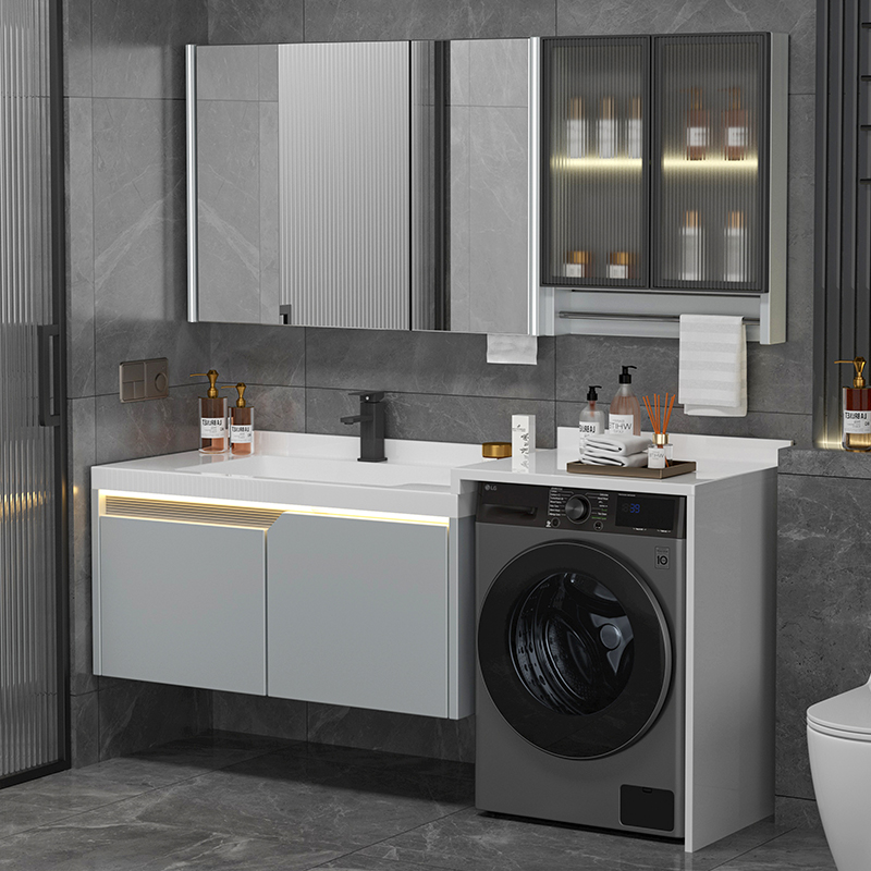 浴室柜洗衣机一体柜岩板卫生间可定制洗脸洗手盆洗漱台组合柜套装