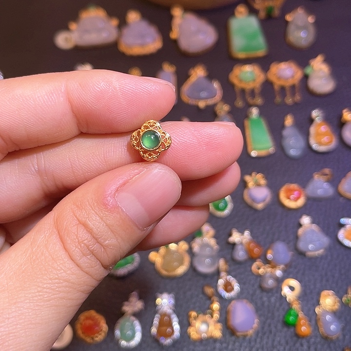 翡翠银S925镶嵌吊坠(不含链)天然翡翠