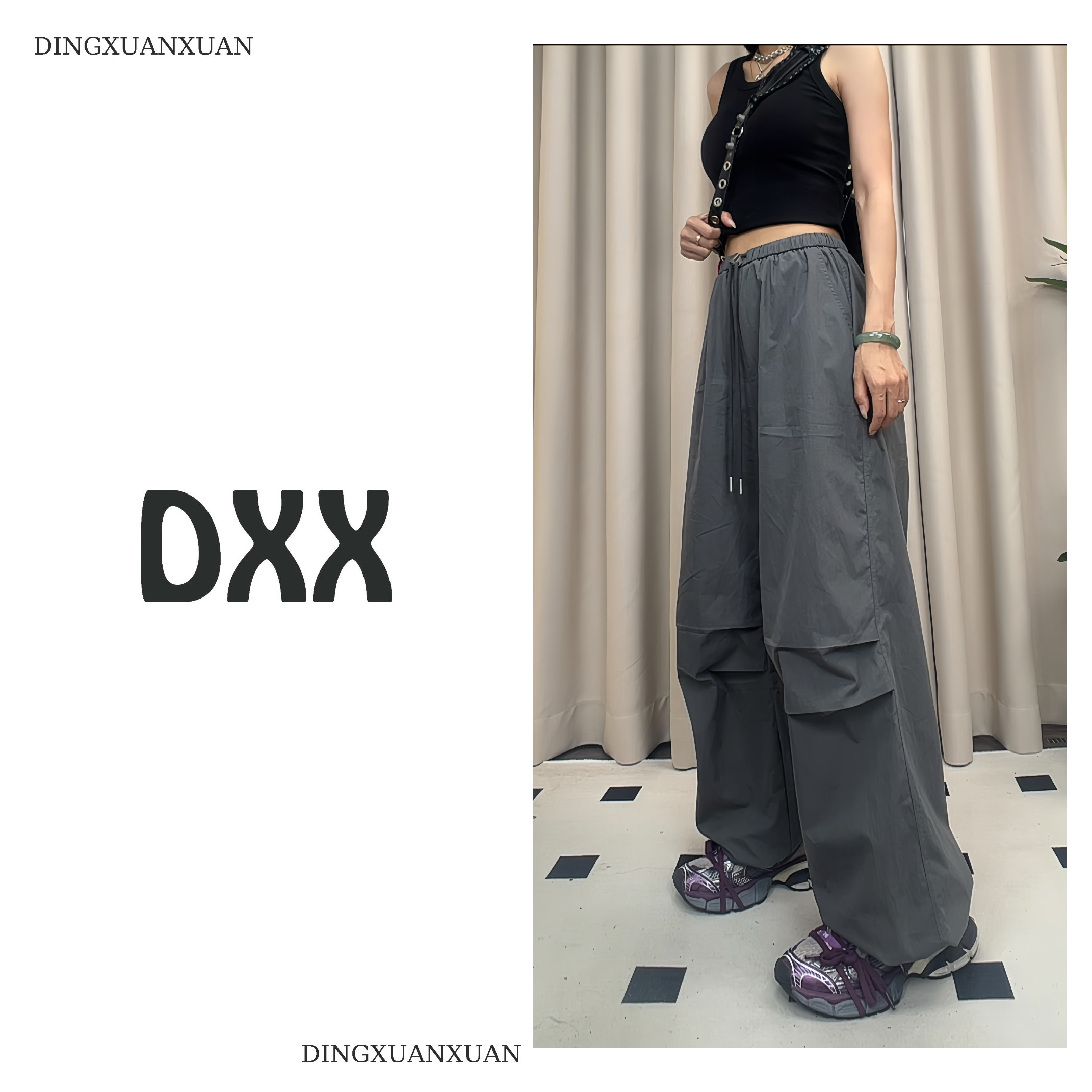 叮轩轩丨男女同款夏季夏款美式复古工装裤宽松阔腿裤抽绳两穿百搭