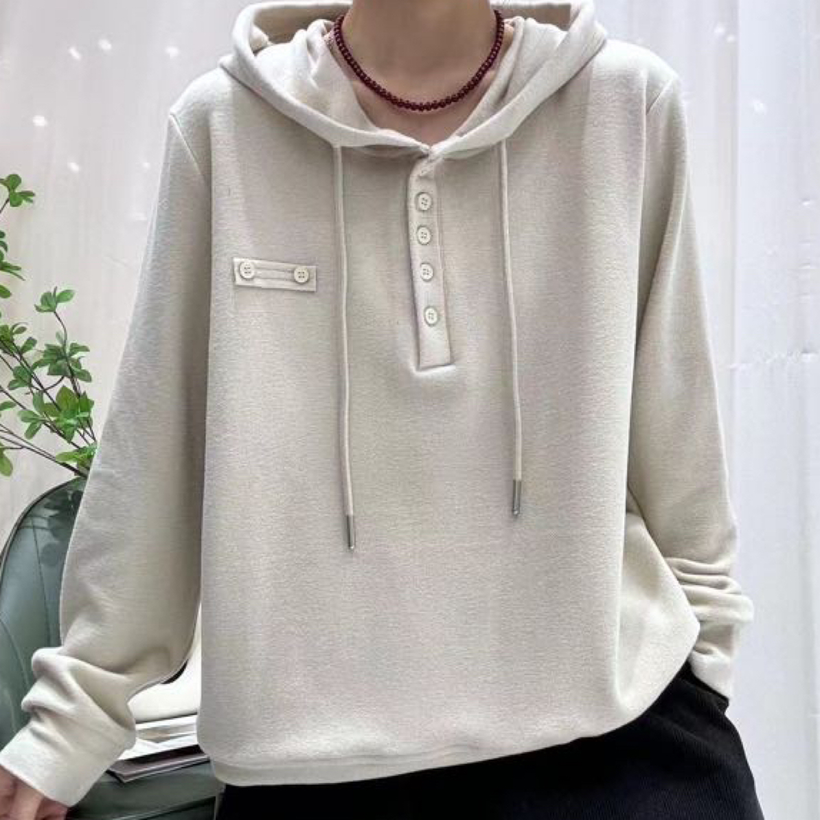 长袖常规连帽正肩袖套头德绒加厚保暖款