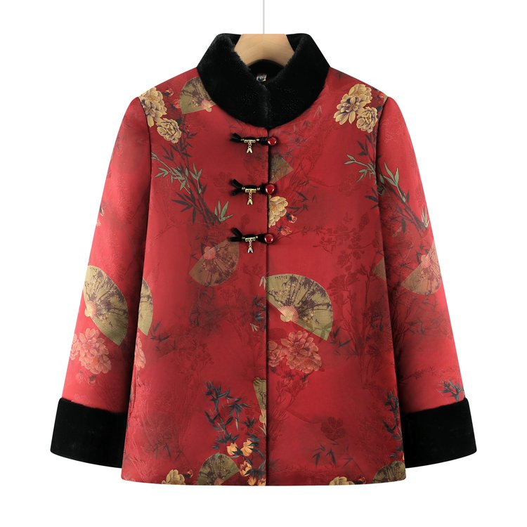喜庆老太太冬装棉衣加绒保暖新款奶奶唐装外套老年人妈妈棉袄加厚