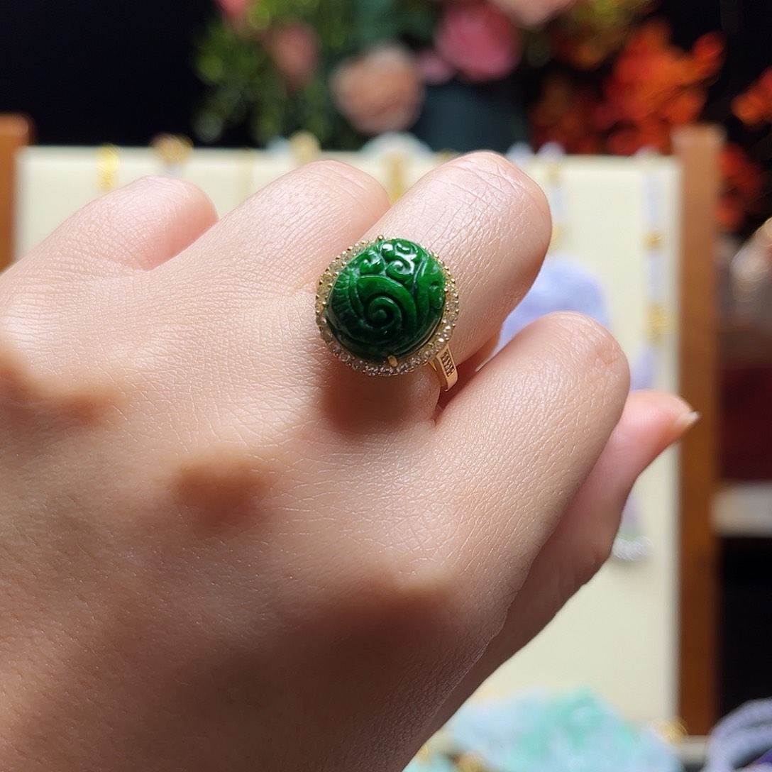 翡翠戒指银S925镶嵌天然翡翠