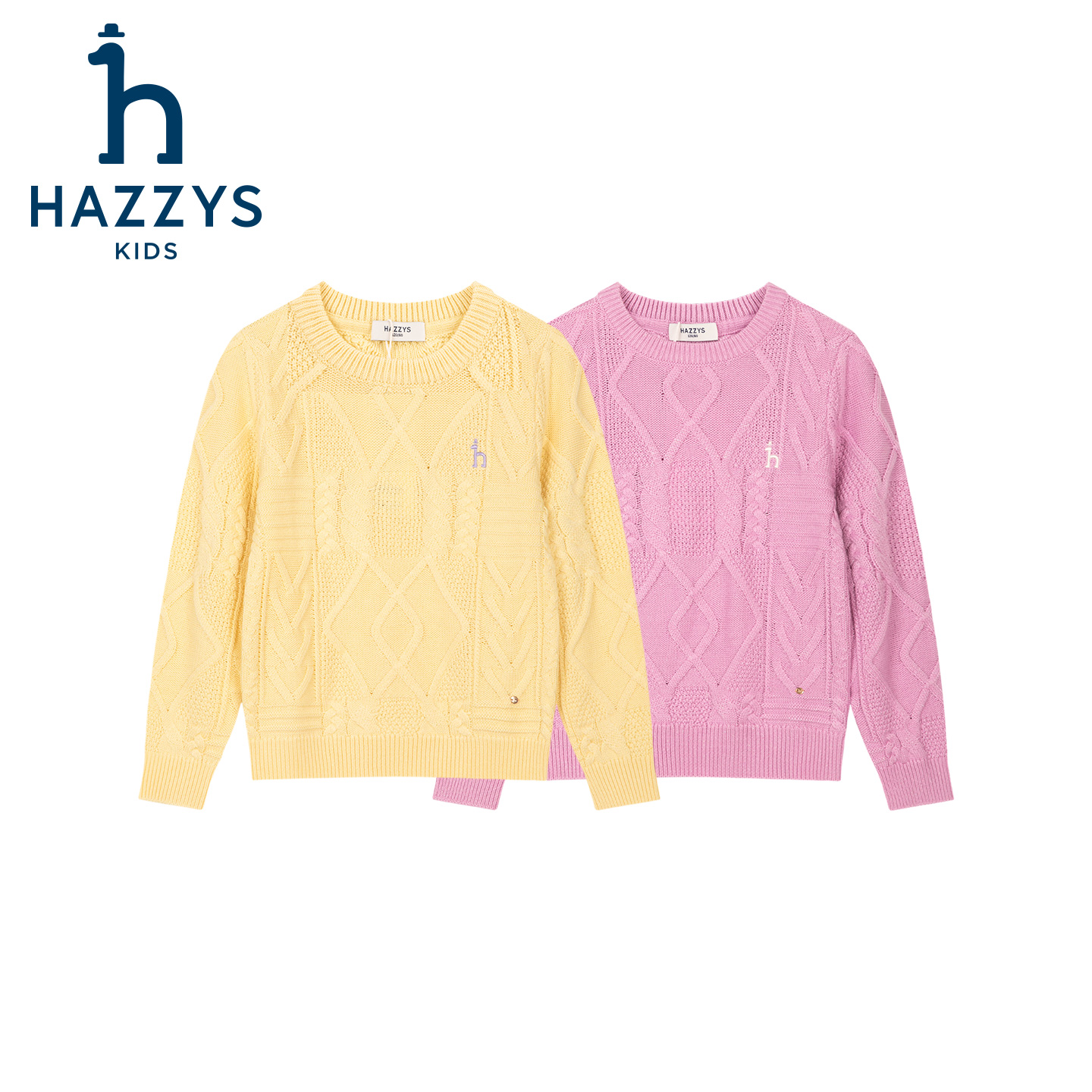 Hazzys/哈吉斯品牌童装女童套头线衣圆领秋冬提花长袖时尚宽松