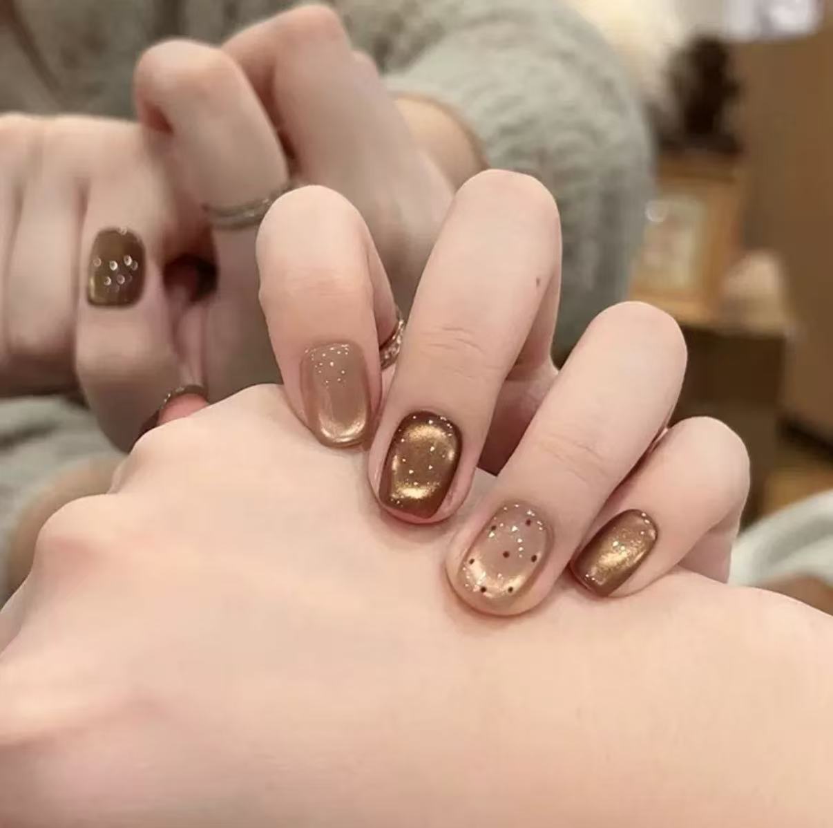 【榛果可可】爆款穿戴甲爆闪猫眼玻璃珠显白高级手工美甲甲片