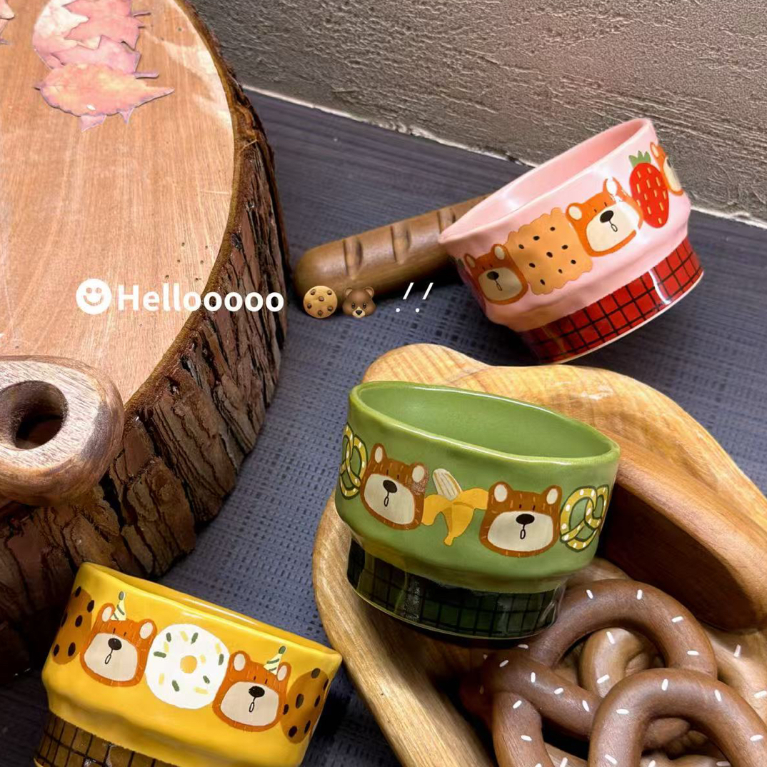 萌趣小熊陶瓷饭碗套装家用早餐碗沙拉碗高颜值甜品碗