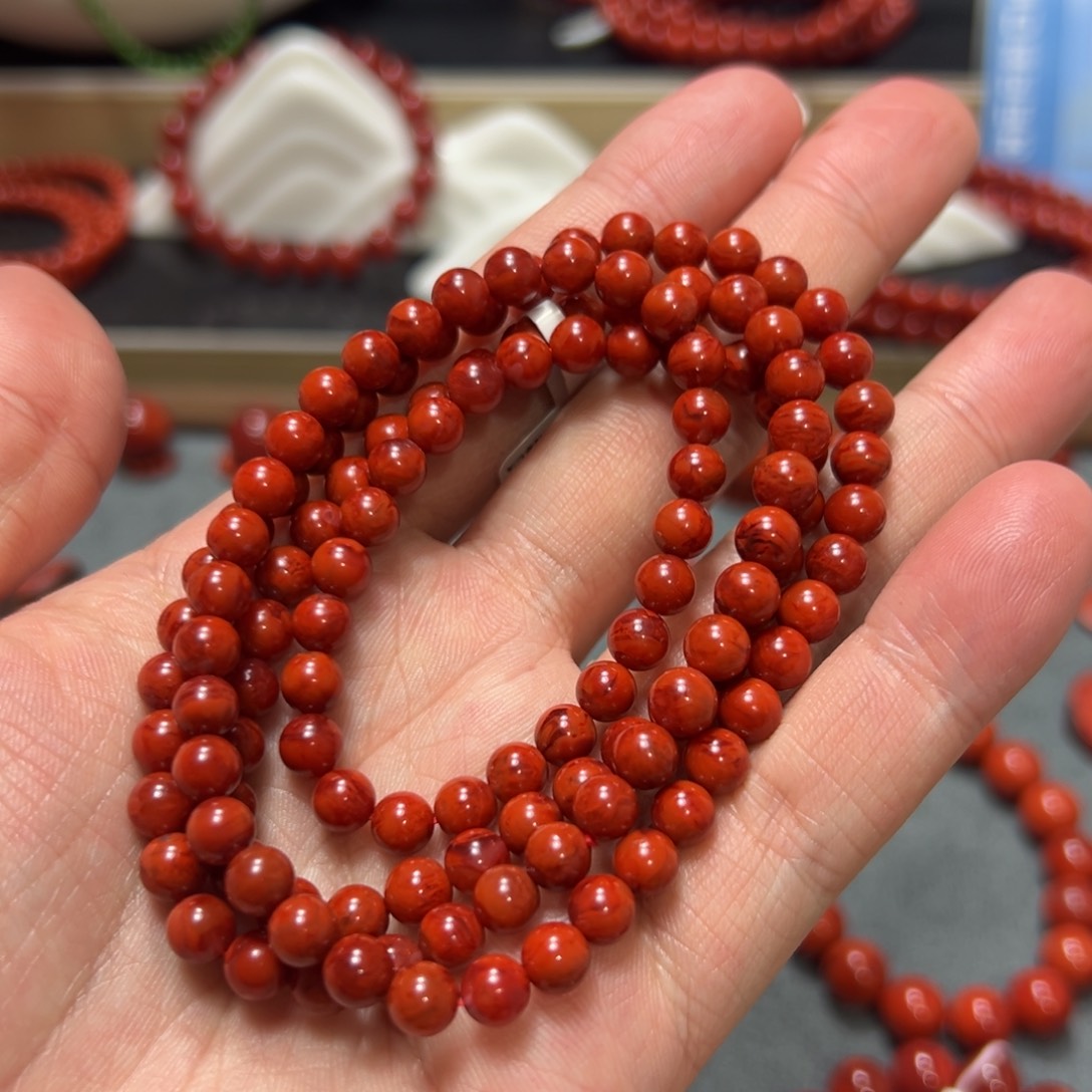 南红玛瑙未镶嵌手串柿子红满妖火焰4圈约6mm