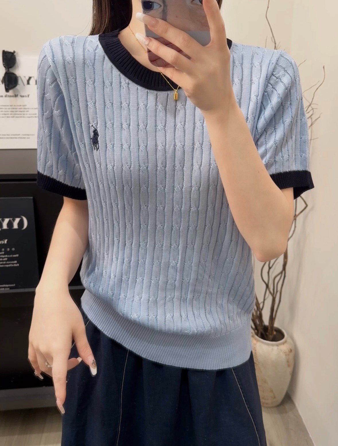 A8508号蓝色-夏季新款宽松百搭上衣内搭针织衫女